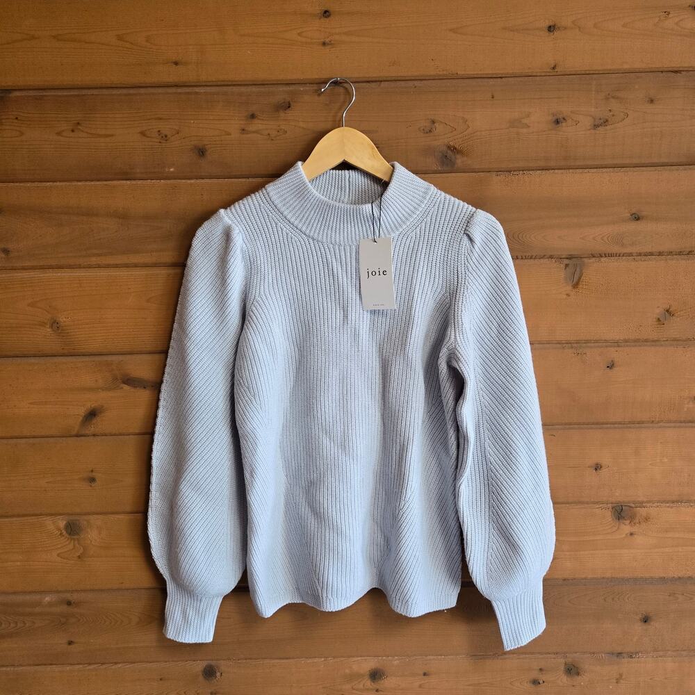 Joie Tandou Sweater Ballad Blue Mockneck Wool NWT S Bishop Sleeve Pastel Cozy - Picture 2 of 5